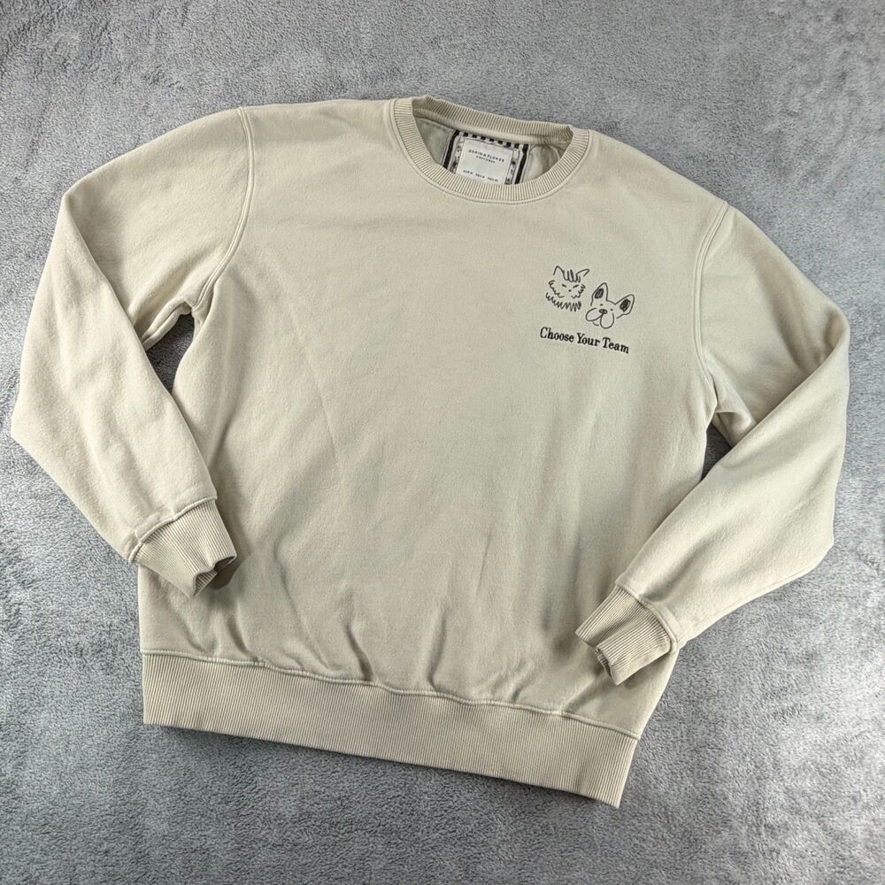 Denim & Flower Ricky Singh Sweatshirt Mens M Cream Choose Your Team Dog Cat